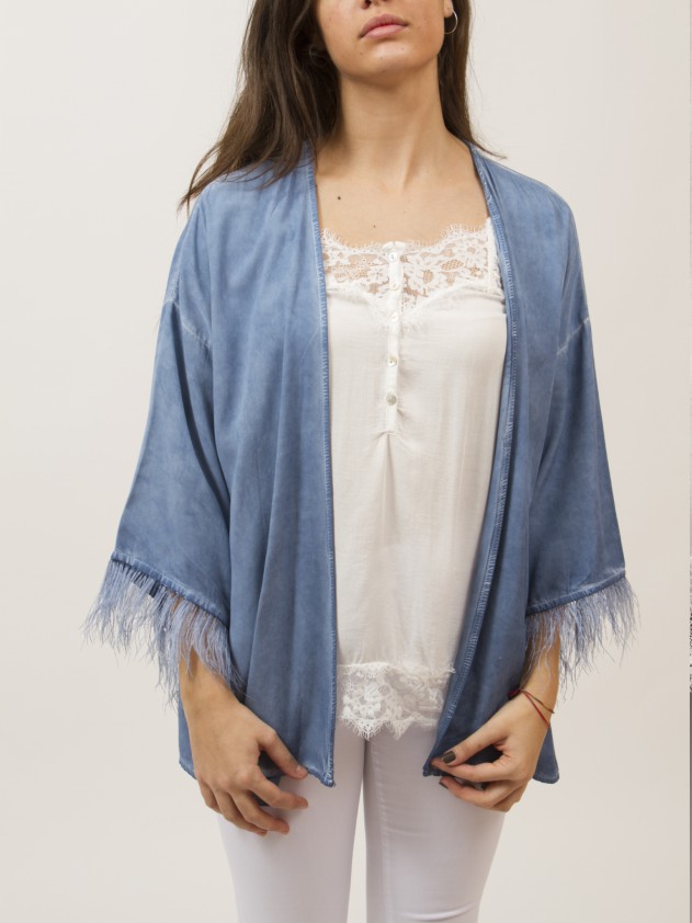 kimono plumas azul liberatta