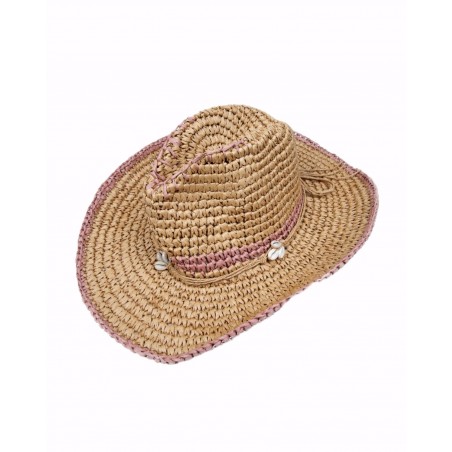 Sombrero de playa conchas rematado en rosa