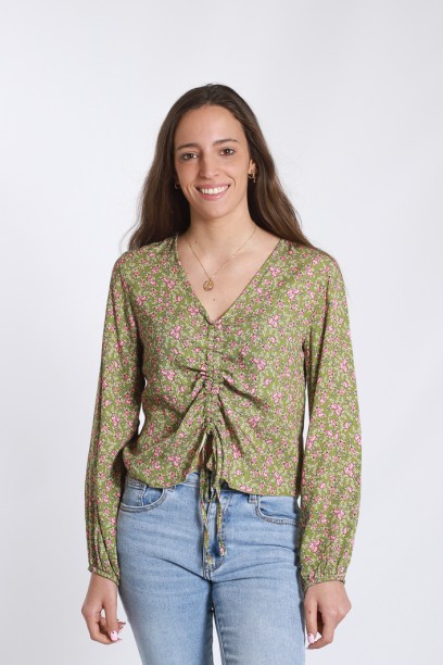 Top estampado con flores verde