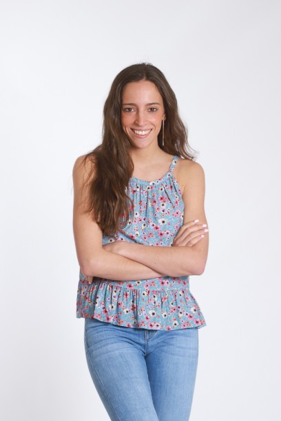 Top  volante flores azul