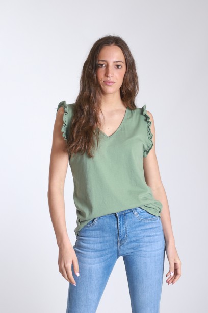 Camiseta pico con volante...
