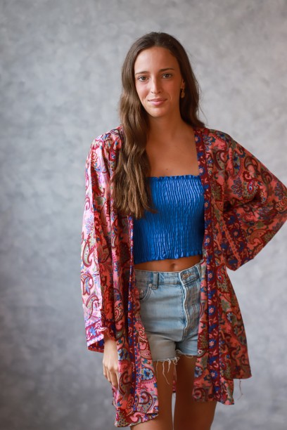 Kimono estampado rosa,...