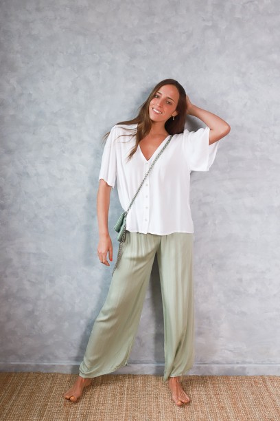 Pantalón ancho liso verde