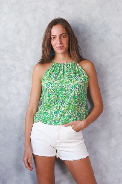 Top flores cuello halter verde