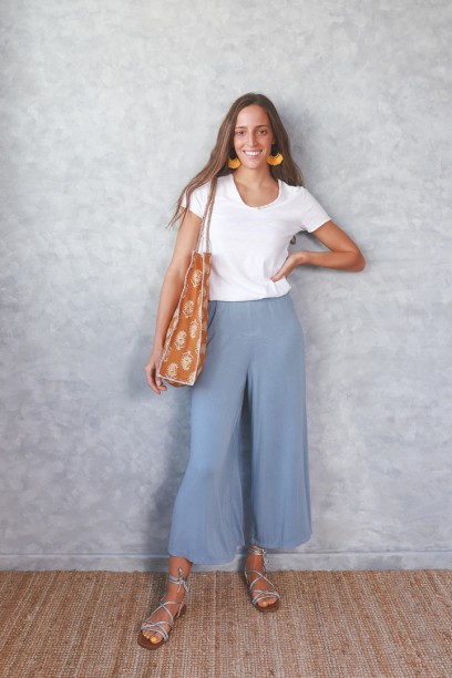 Pantalón culotte fluido azul