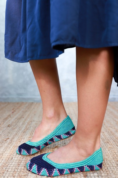 Bailarinas crochet azul y...