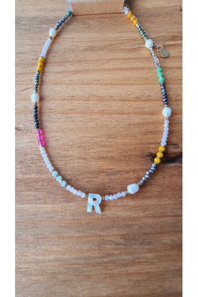 Collar acero cristal Letra R