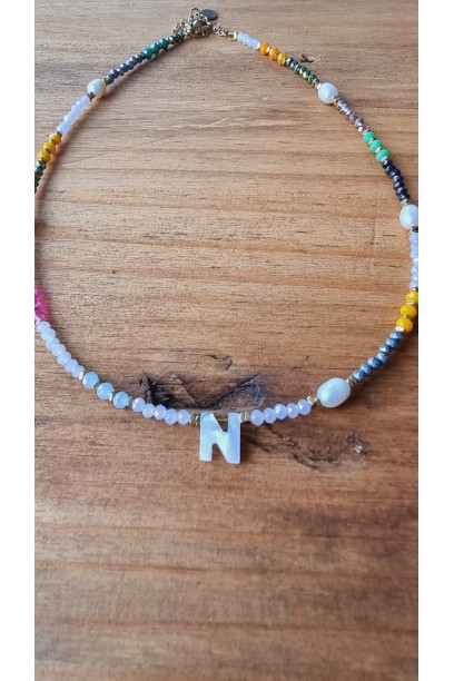 Collar acero cristal Letra N
