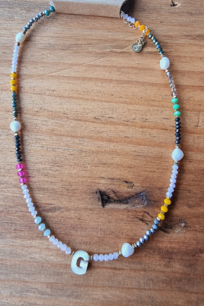 Collar acero cristal Letra G