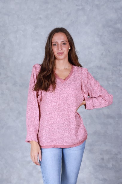 Blusa rosa estampada cuello...