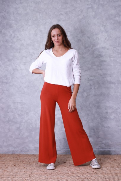 Pantalón culotte de punto teja
