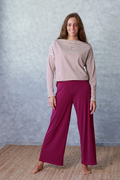Pantalón ancho liso buganvilla