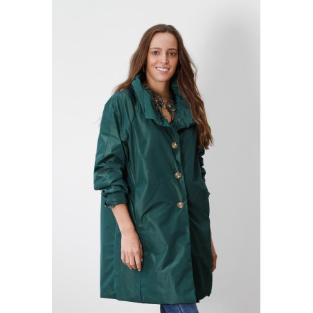 Parka larga tipo chubasquero verde botella
