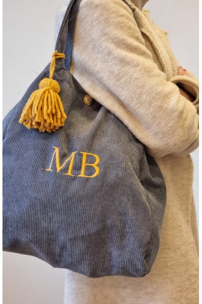 Bolso de pana gris con...