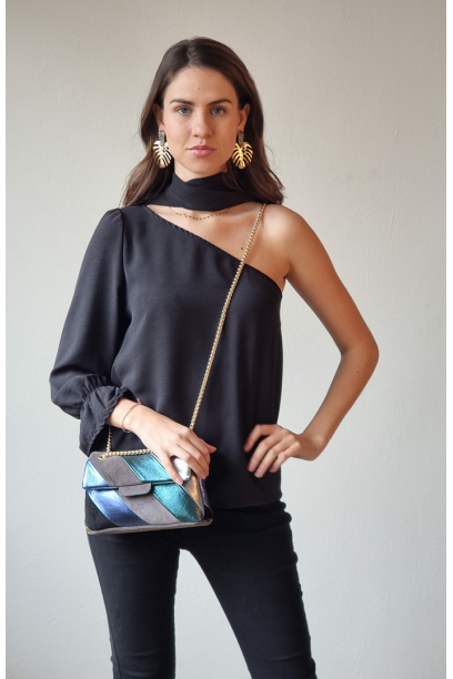 Bolso de piel con rayas de...