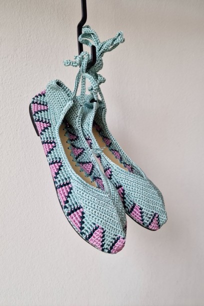 Bailarinas crochet verde y...
