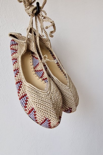 Bailarinas crochet beige,...