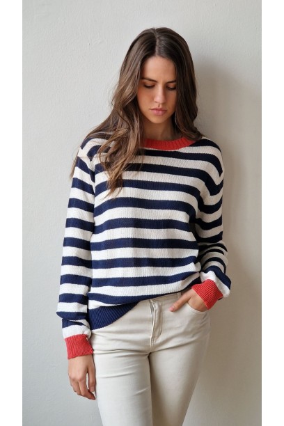 Jersey de rayas azul y...