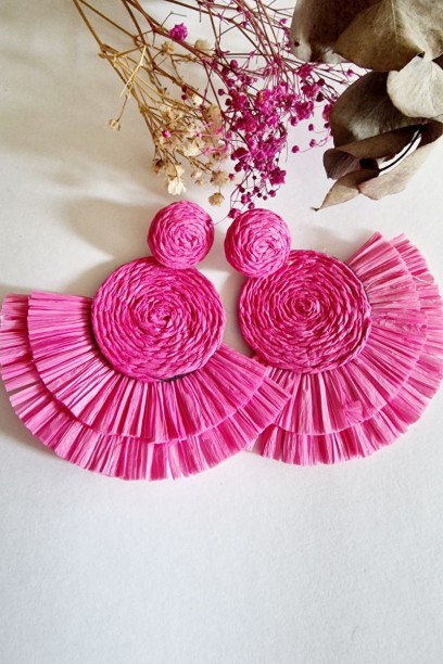 Pendientes rafia abanico...