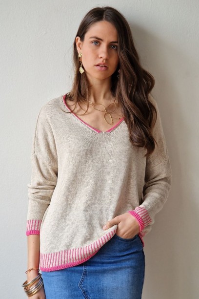 Jersey cuello pico beige...