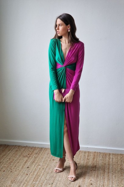 Vestido largo bicolor de...