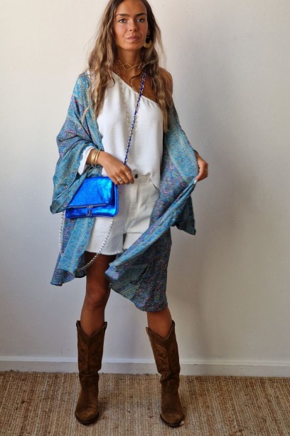 Kimono estampado color azul