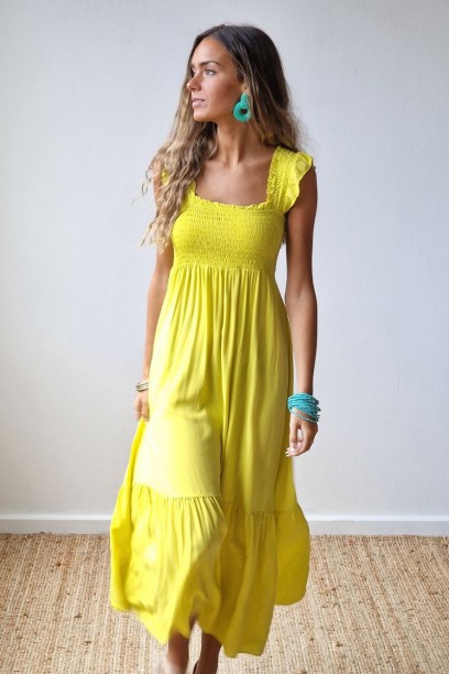 Vestido liso con nido de...