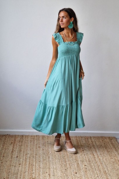 Vestido liso con nido de...