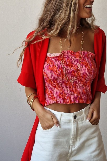 Kimono corto liso rojo