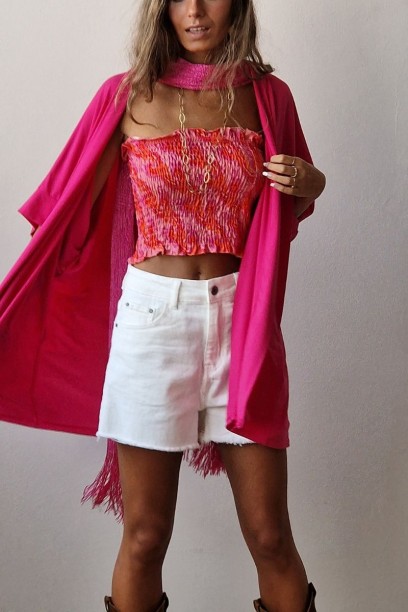 Kimono liso corto fucsia