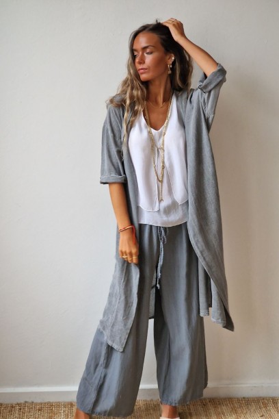 Kimono gris tipo lino con...