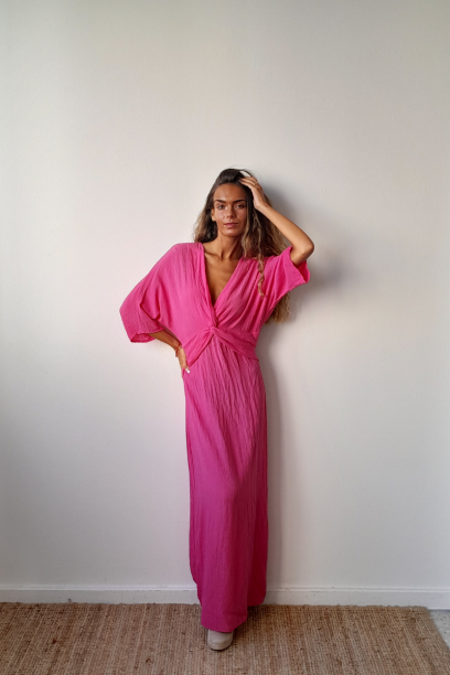 Vestido largo rosa fucsia