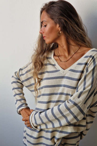 Jersey cuello pico de rayas...