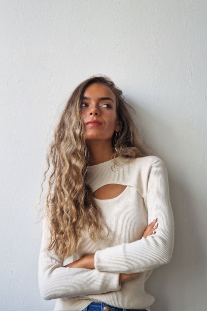 Jersey canalé escote beige