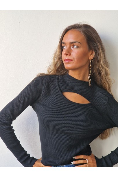 Jersey canalé escote negro