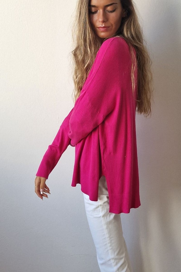 Jersey corto de lana y alpaca Mujer, Fucsia