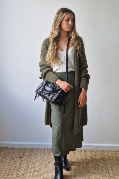 Falda midi creep verde