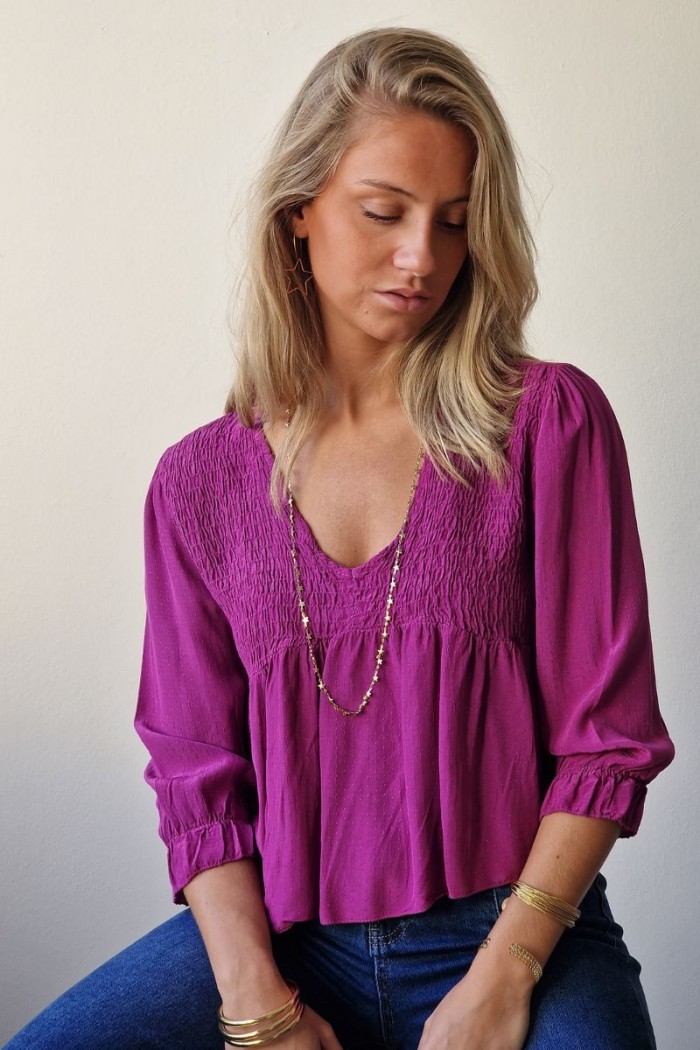 Blusa de on sale plumeti con fruncido