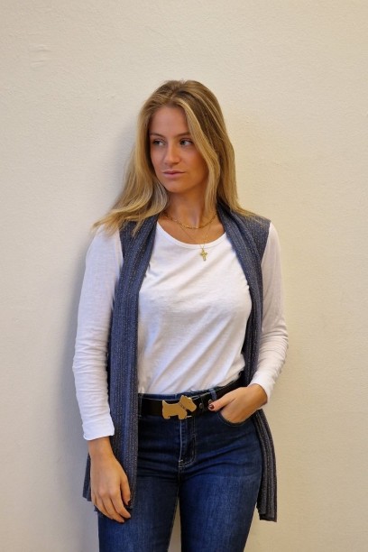 Conjunto chaleco lurex azul...