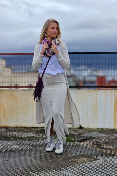 Falda larga punto beige