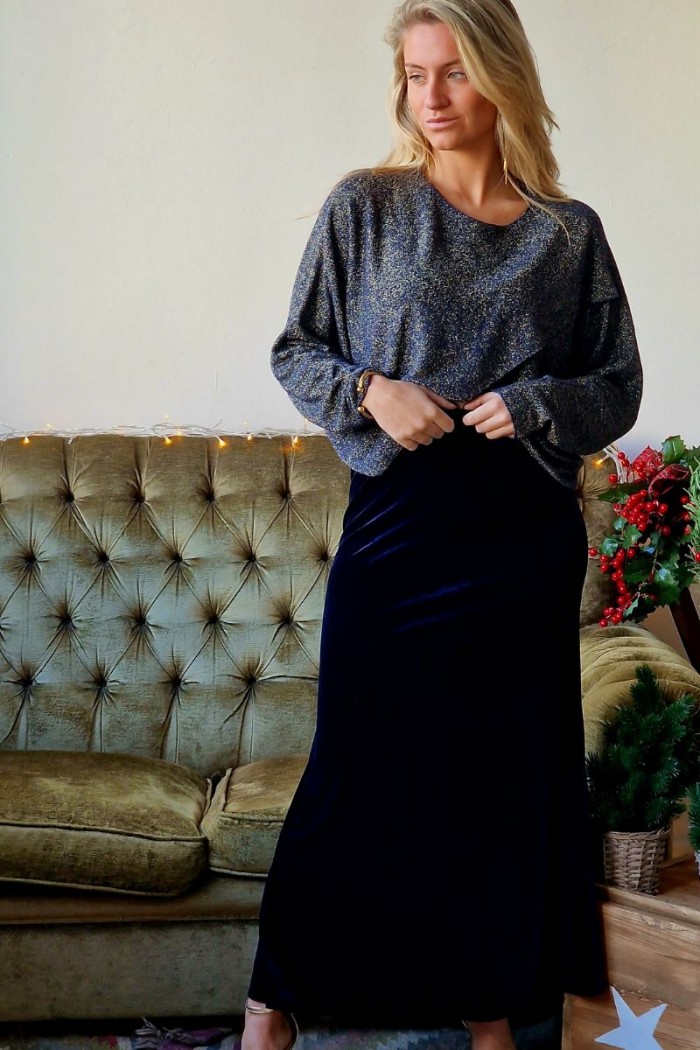 Falda larga de mujer de terciopelo color negro