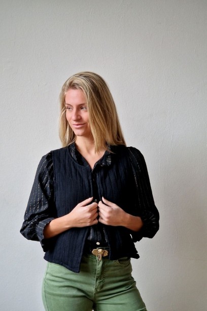 Camisa negra crop lurex dorado