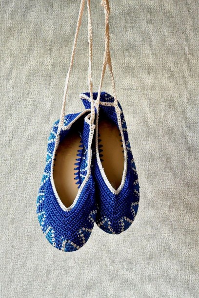 Bailarinas crochet azul con...