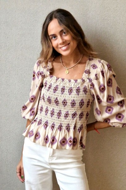Blusa estampado ikat morada...