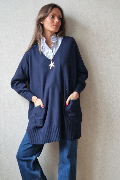 Jersey oversize cuello pico...