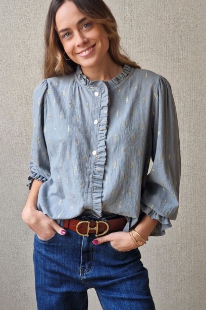 Camisa tipo bambula con...