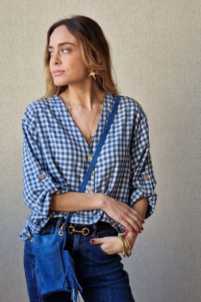 Blusa vichy con botones azul