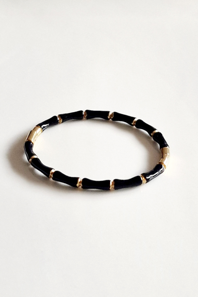 Pulsera negra de acero y bambú