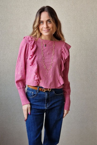 Blusa bambula y lurex rosa