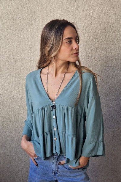 Blusa cuello pico con...